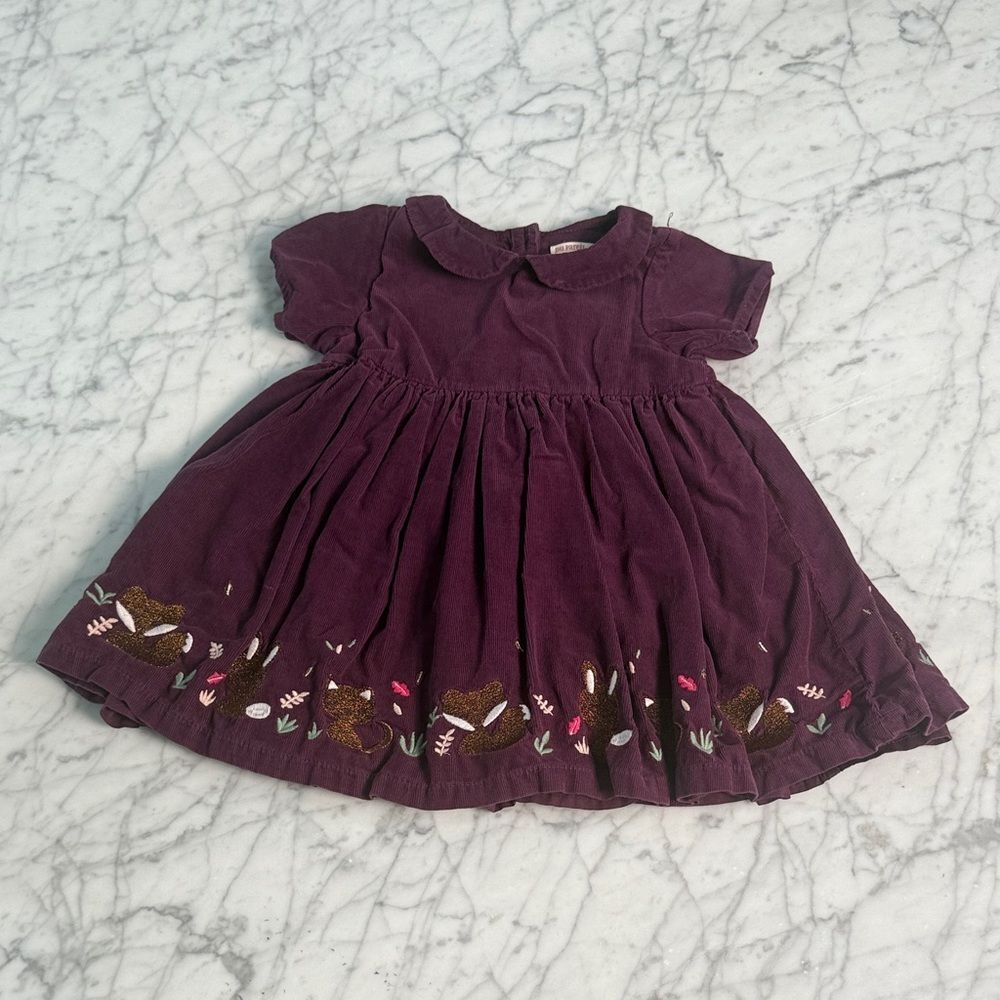 Du Pareil Corduroy Kids Woodland Dress Sz 24 Mo Embroidered
